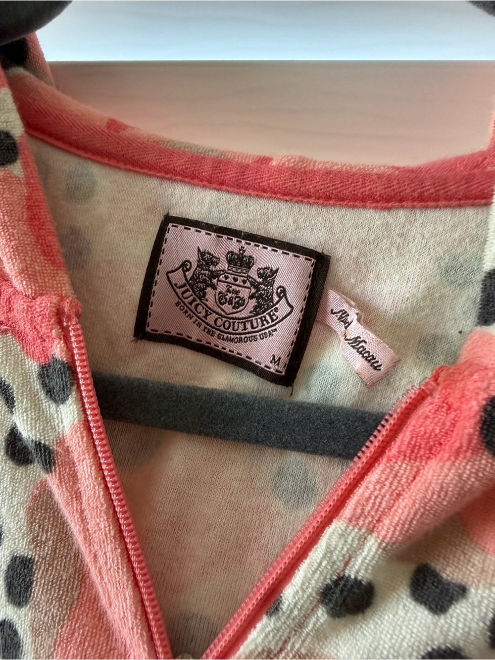 Juicy Couture Coral Floral Zip Hoodie with Black Polka Dots Medium - Picture 4 of 4